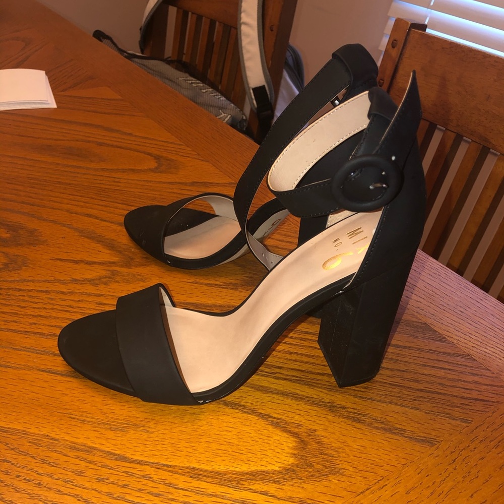 Black open toe heels size 8.5